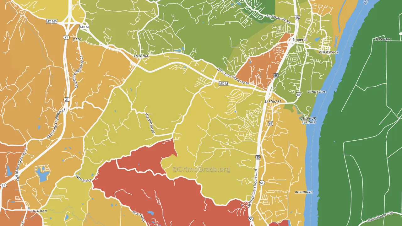 Barnhart, MO Map of Robbery Rates