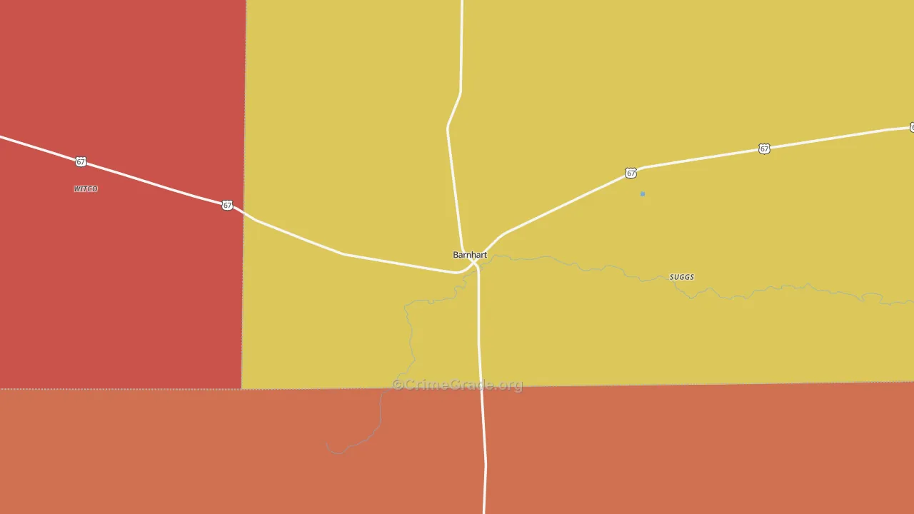 Barnhart, TX Map of Robbery Rates