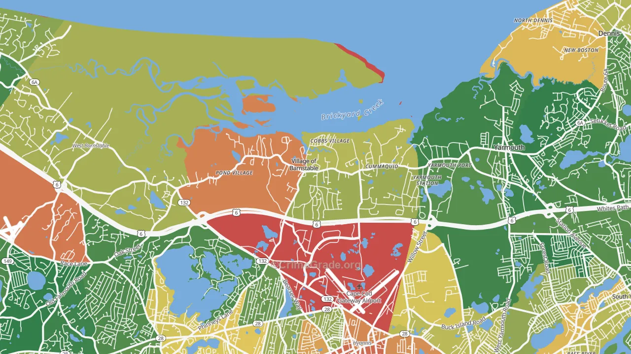 Barnstable, MA Map of Robbery Rates