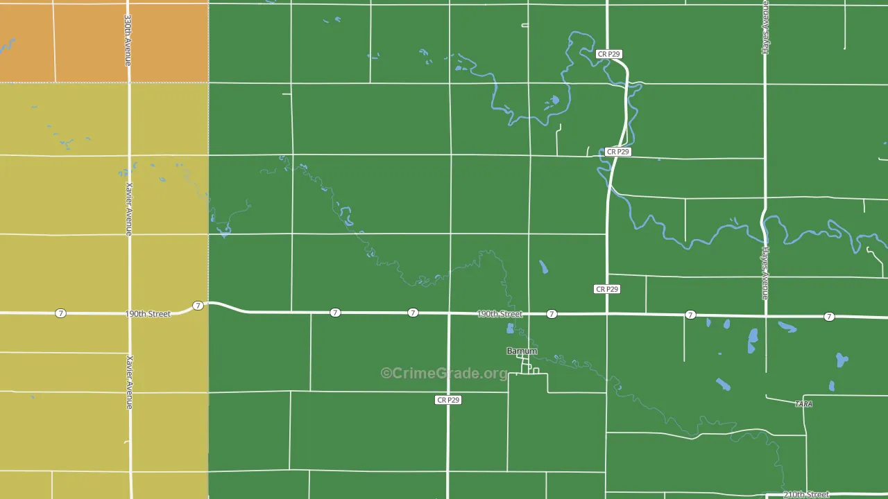 Barnum, IA Map of Robbery Rates