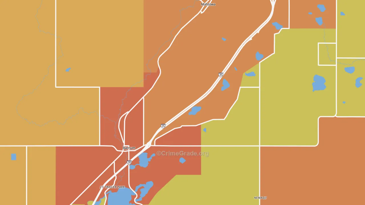 Barnum, MN Map of Robbery Rates