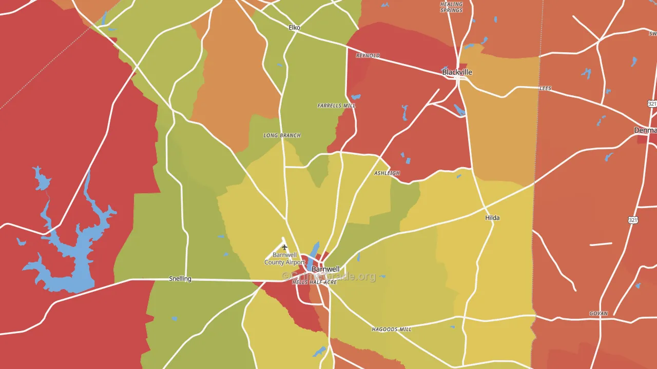 Barnwell County, SC Map of Robbery Rates