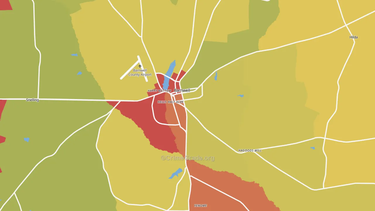 Barnwell, SC Map of Robbery Rates