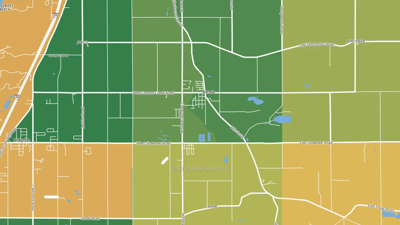 Baroda, MI Map of Robbery Rates