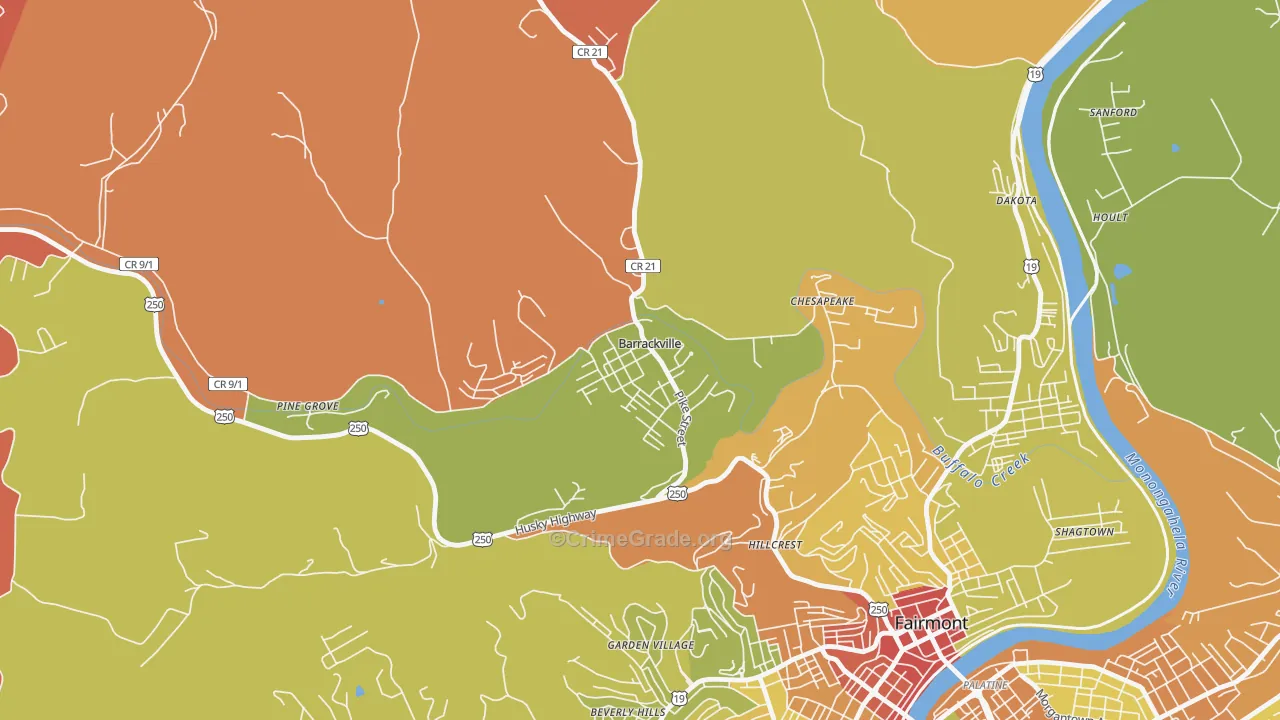 Barrackville, WV Map of Robbery Rates