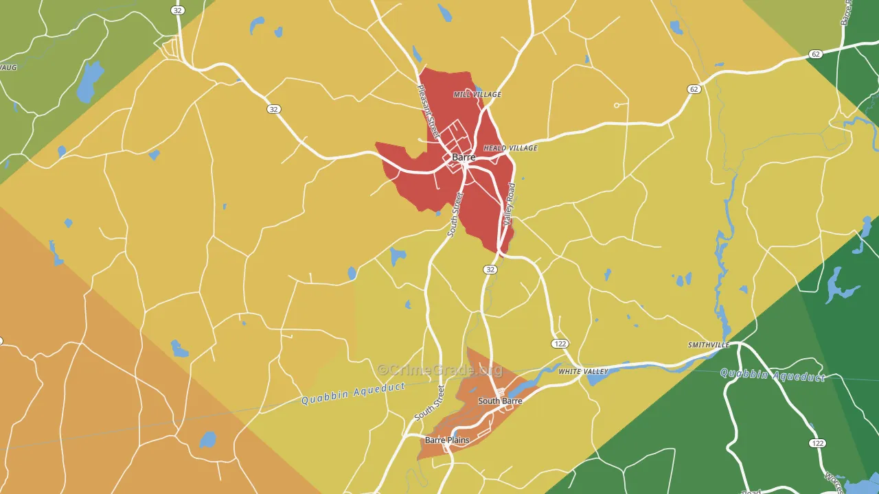 Barre, MA Map of Robbery Rates