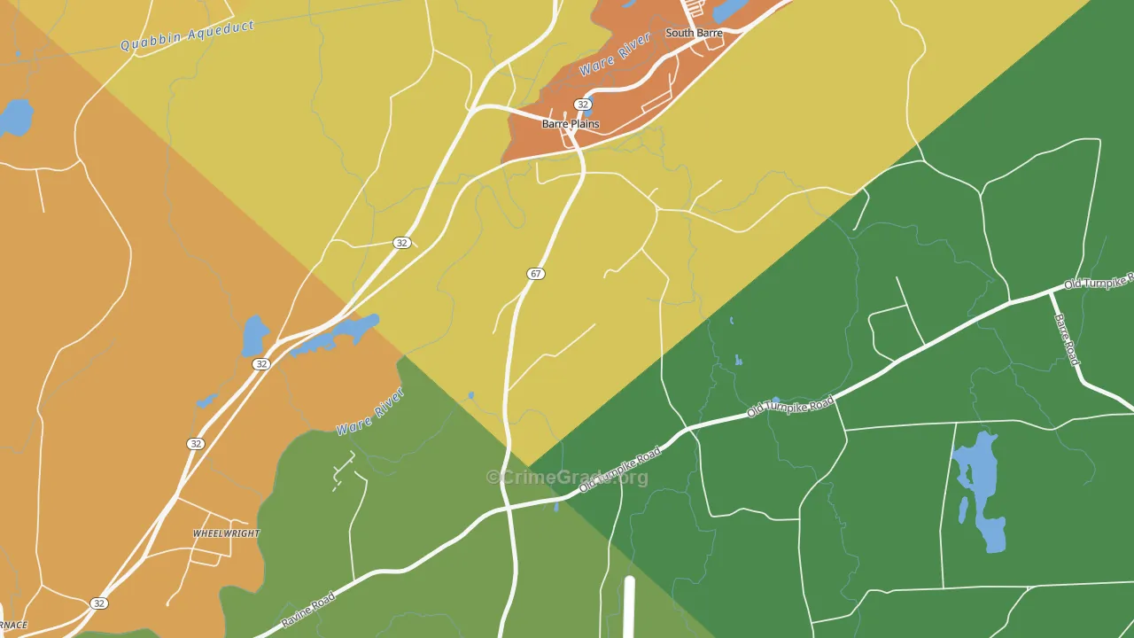 Barre Plains, MA Map of Robbery Rates