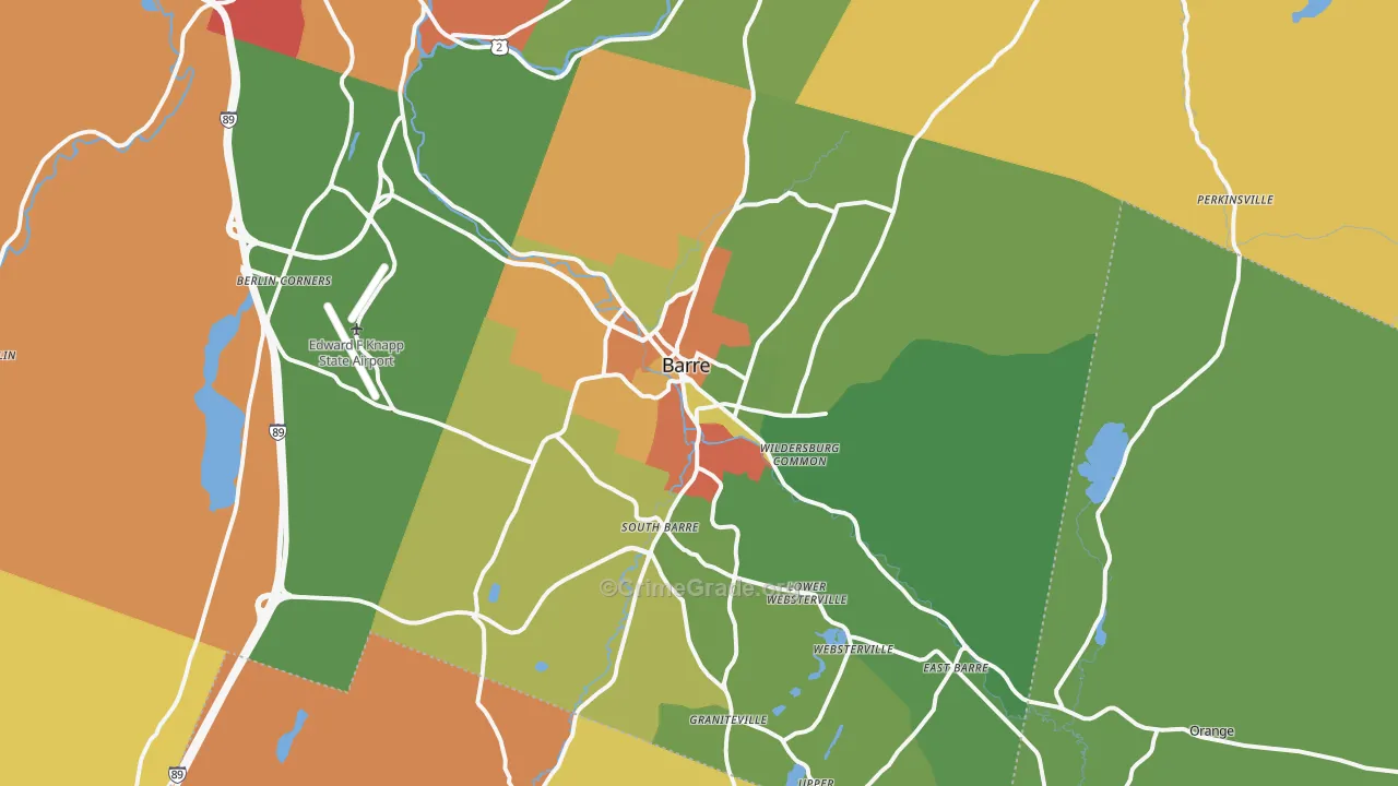 Barre, VT Map of Robbery Rates