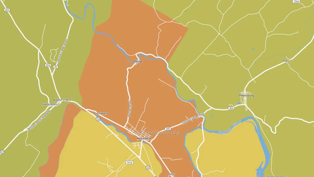 Barree, PA Map of Robbery Rates