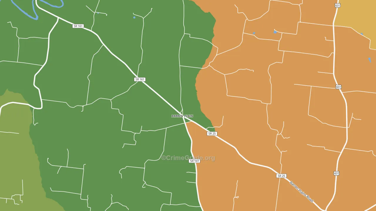 Barren Plain, TN Map of Robbery Rates