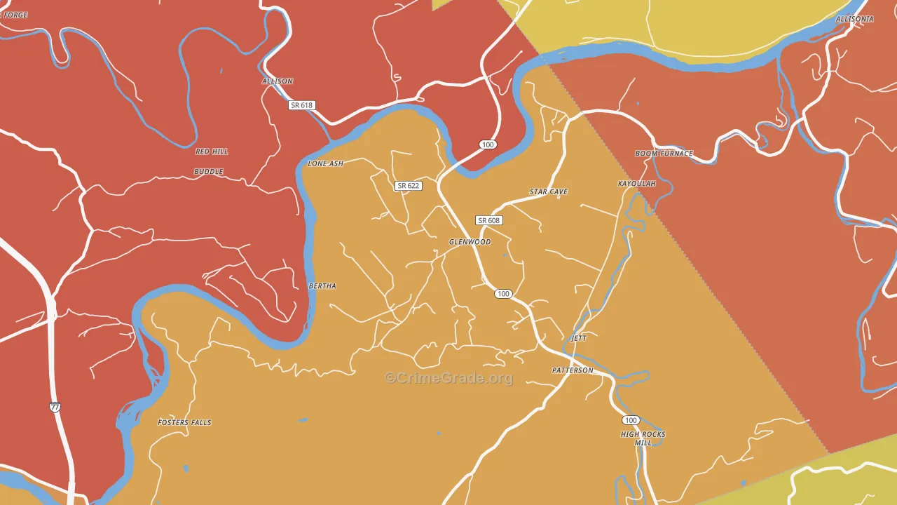 Barren Springs, VA Map of Robbery Rates