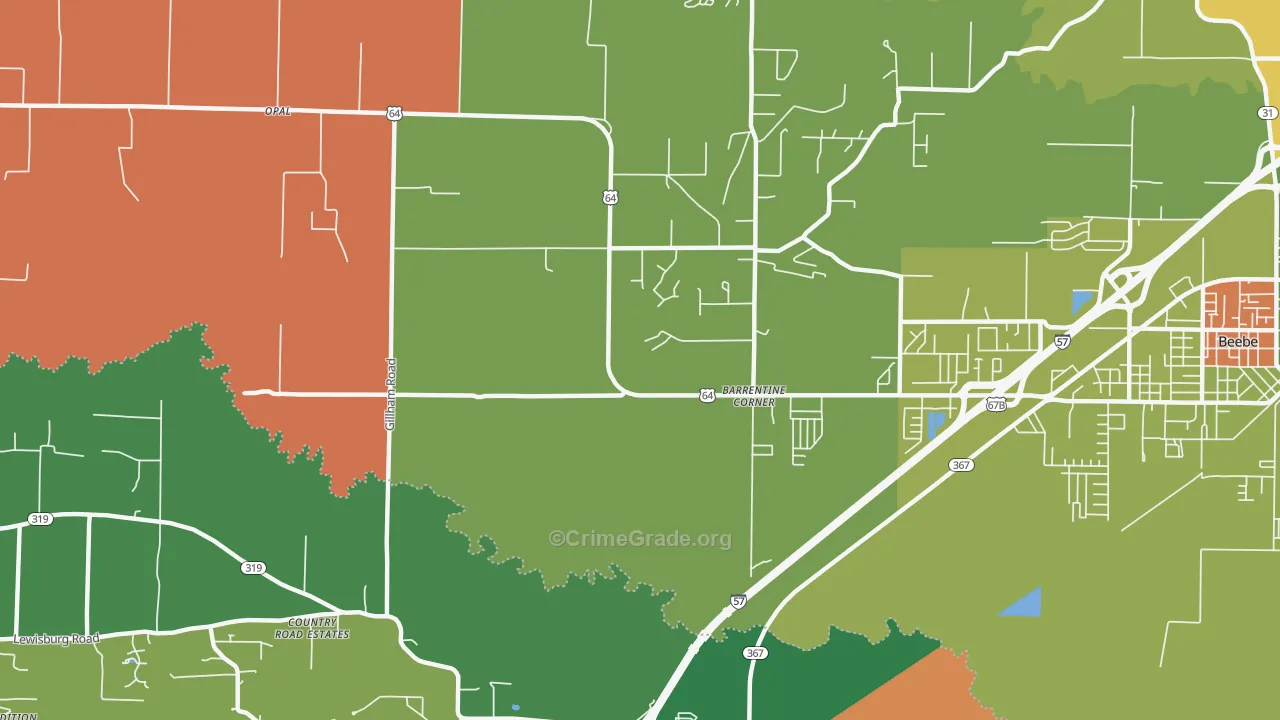 Barrentine Corner, AR Map of Robbery Rates