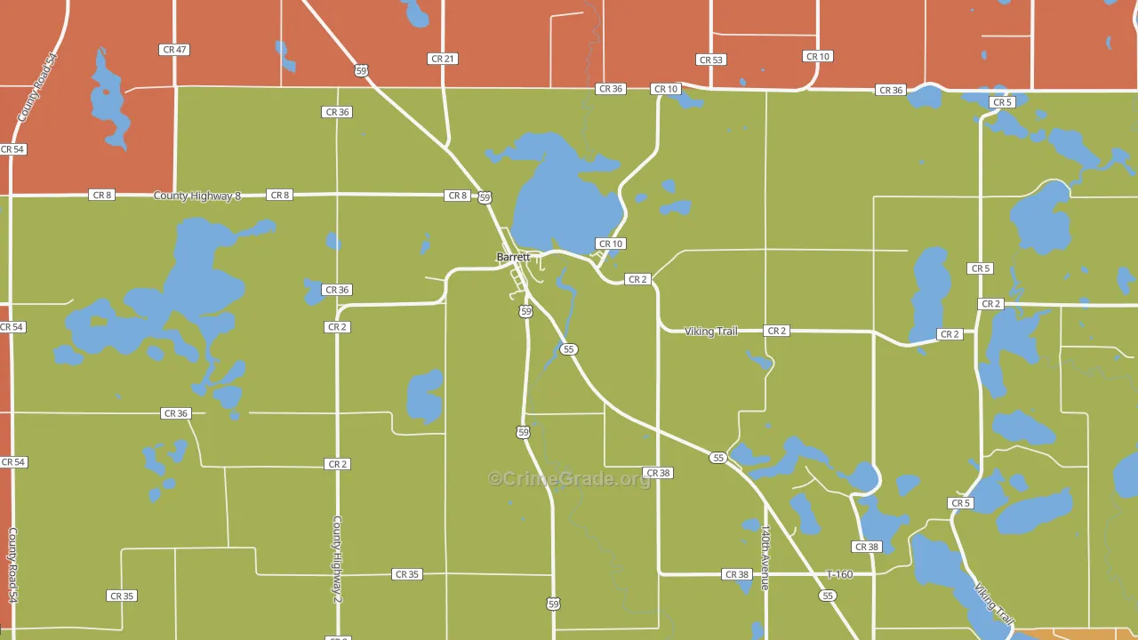 Barrett, MN Map of Robbery Rates