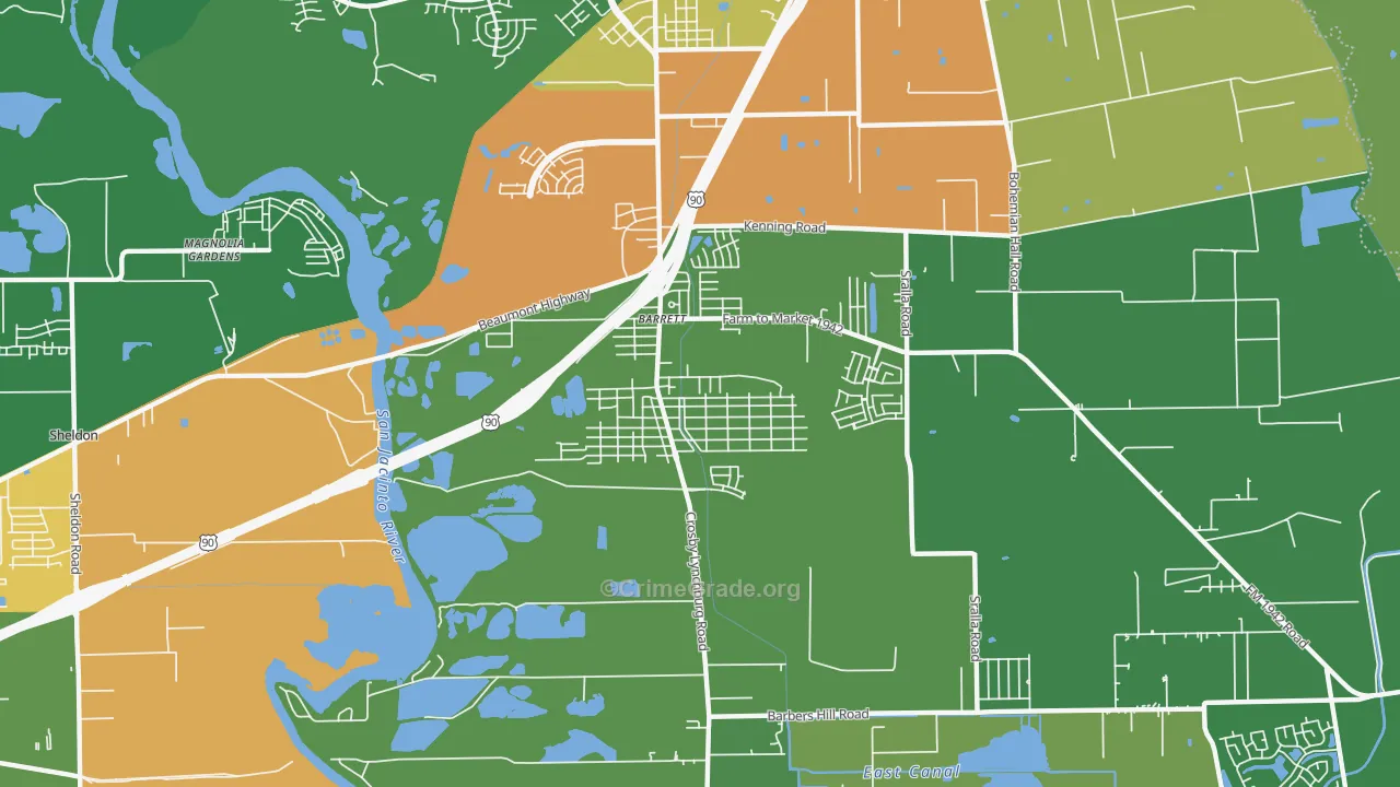 Barrett, TX Map of Robbery Rates