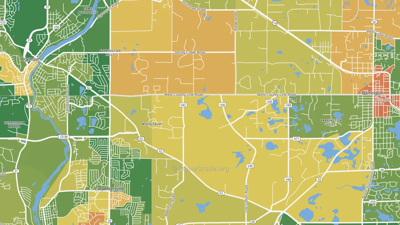 Barrington Hills, IL Map of Robbery Rates