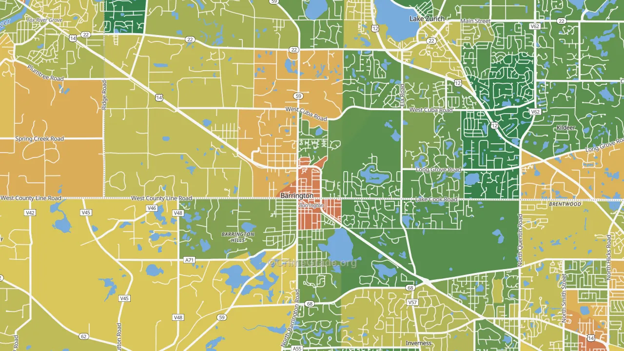 Barrington, IL Map of Robbery Rates