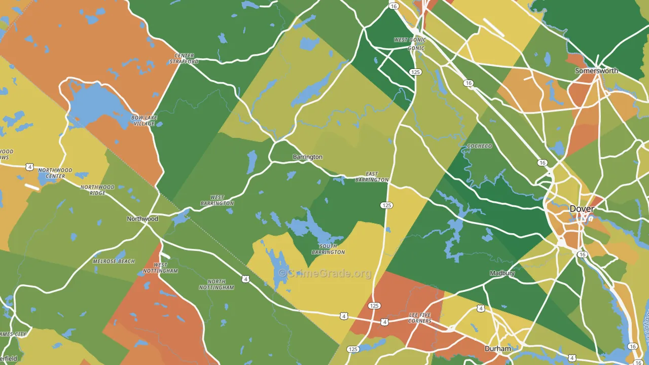 Barrington, NH Map of Robbery Rates