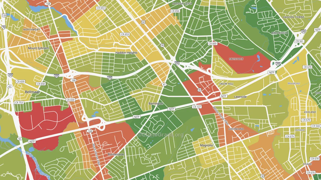 Barrington, NJ Map of Robbery Rates