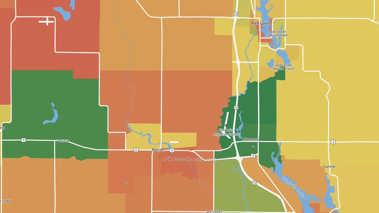 Barron County, WI Map of Robbery Rates
