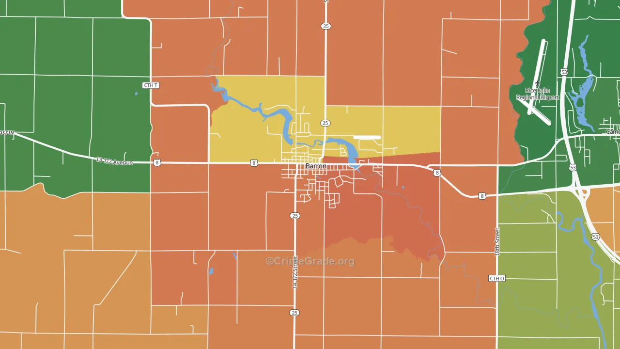 Barron, WI Map of Robbery Rates