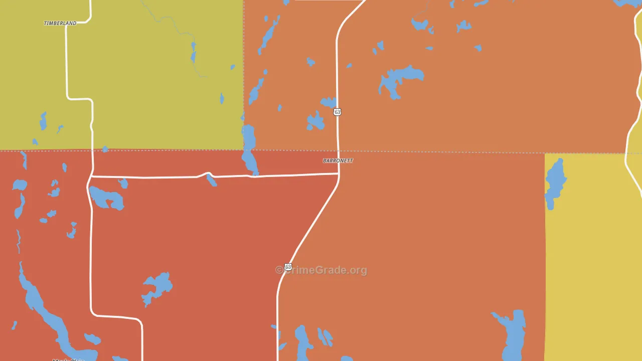 Barronett, WI Map of Robbery Rates