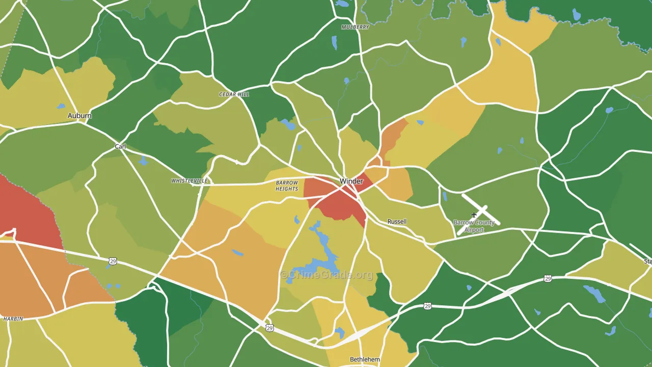 Barrow County, GA Map of Robbery Rates