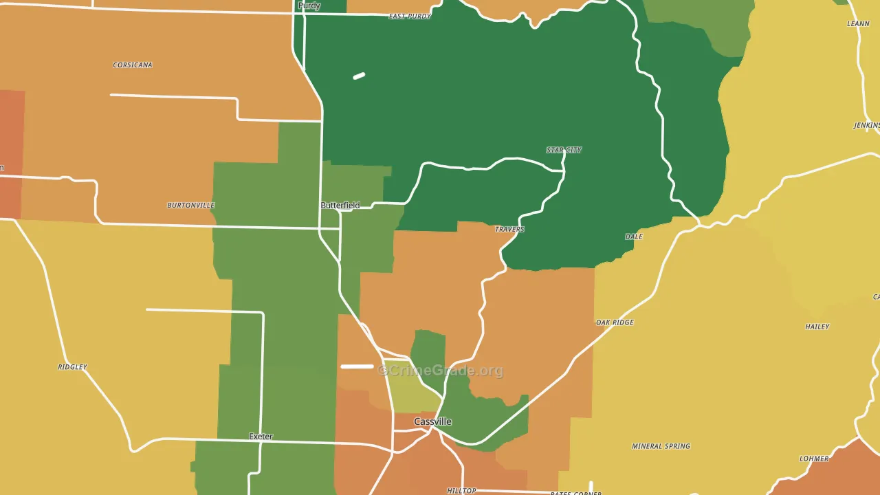 Barry County, MO Map of Robbery Rates