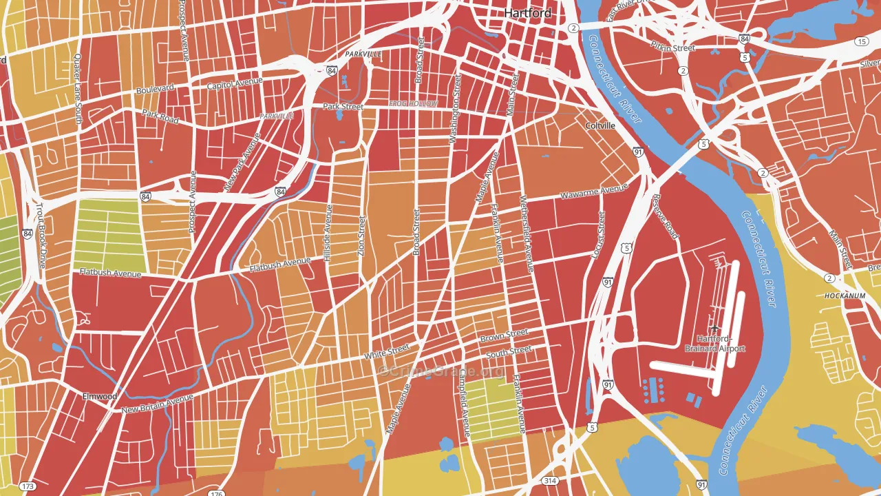 Barry Square, Hartford, CT Map of Robbery Rates