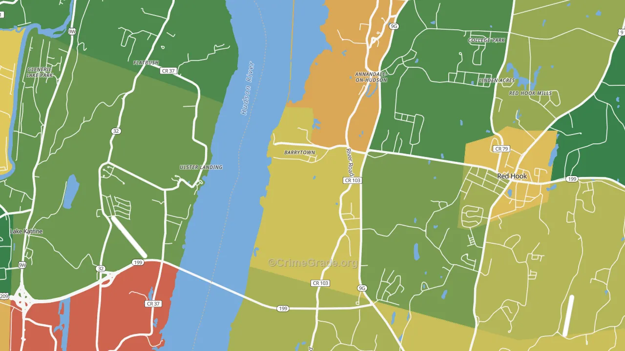 Barrytown, NY Map of Robbery Rates