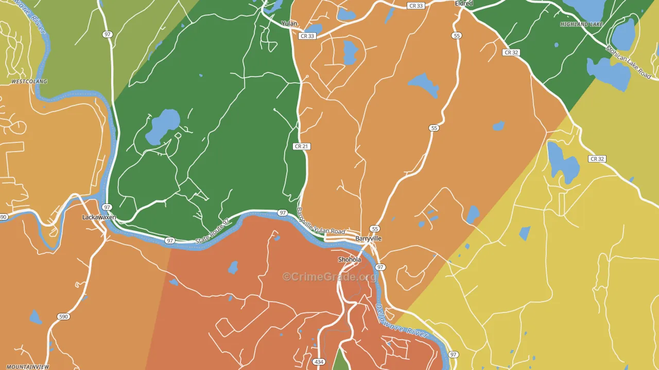 Barryville, NY Map of Robbery Rates