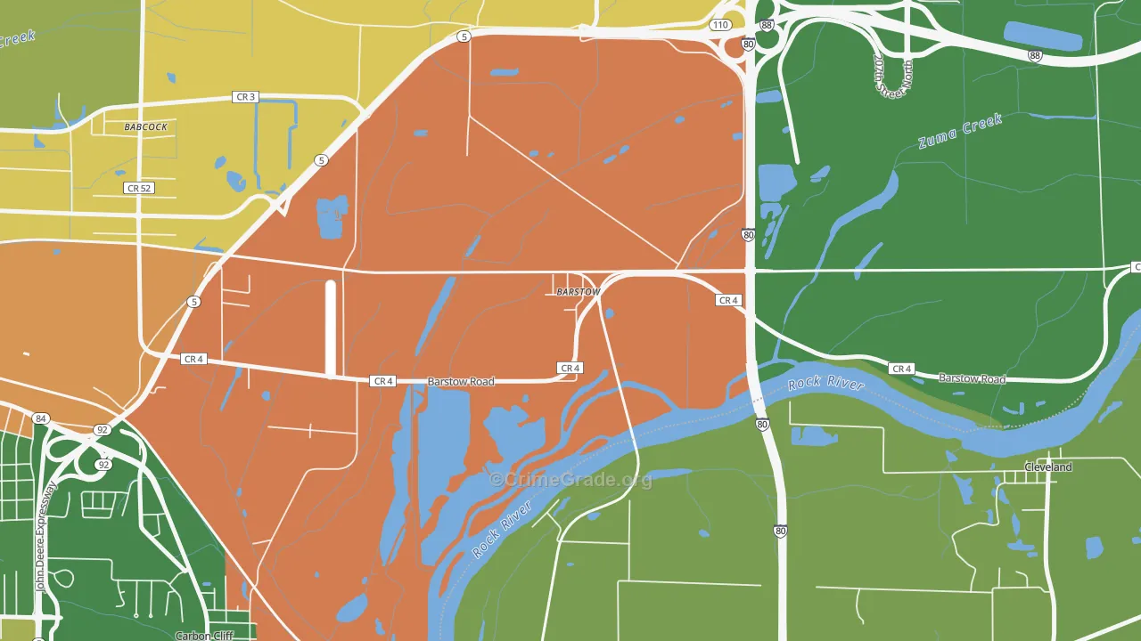 Barstow, IL Map of Robbery Rates