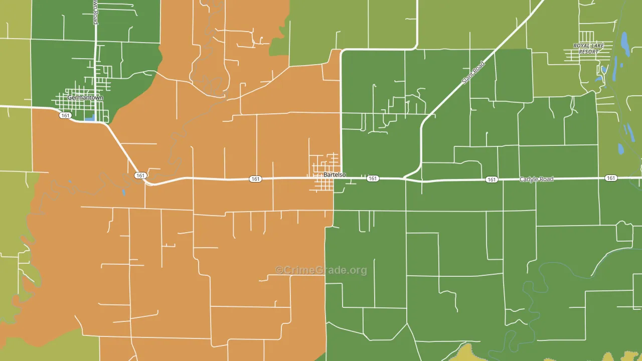 Bartelso, IL Map of Robbery Rates