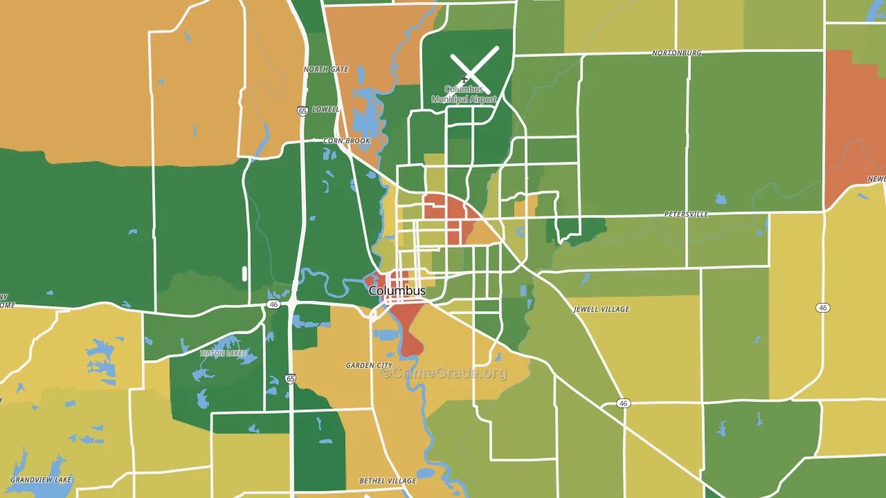 Bartholomew County, IN Map of Robbery Rates