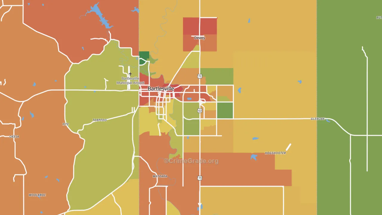 Bartlesville, OK Map of Robbery Rates