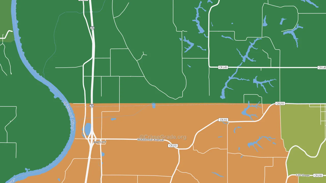 Bartlett, IA Map of Robbery Rates
