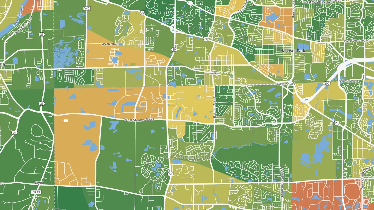 Bartlett, IL Map of Robbery Rates