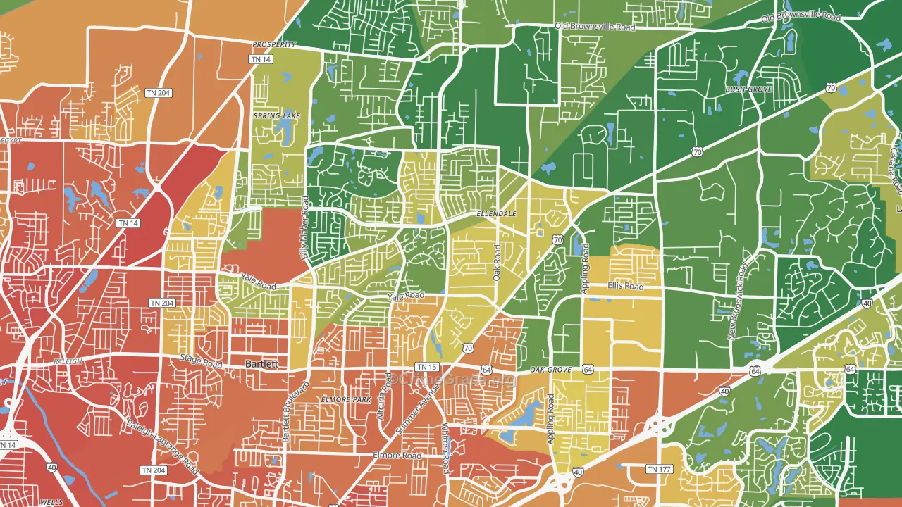 Bartlett, TN Map of Robbery Rates