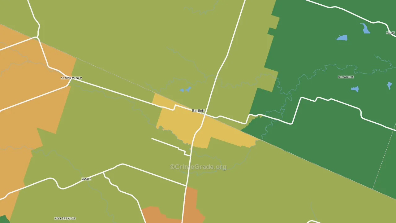 Bartlett, TX Map of Robbery Rates