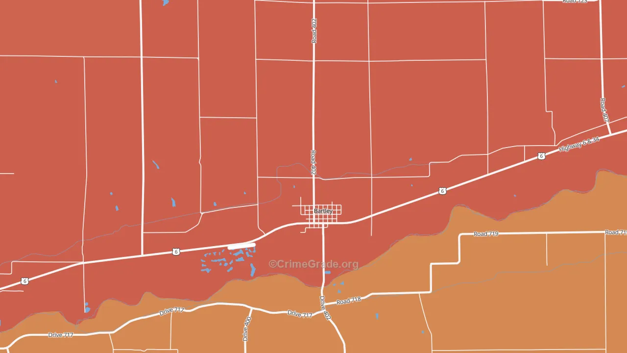 Bartley, NE Map of Robbery Rates