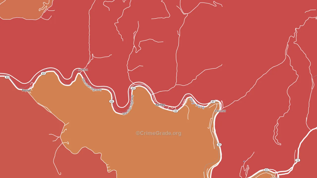 Bartley, WV Map of Robbery Rates