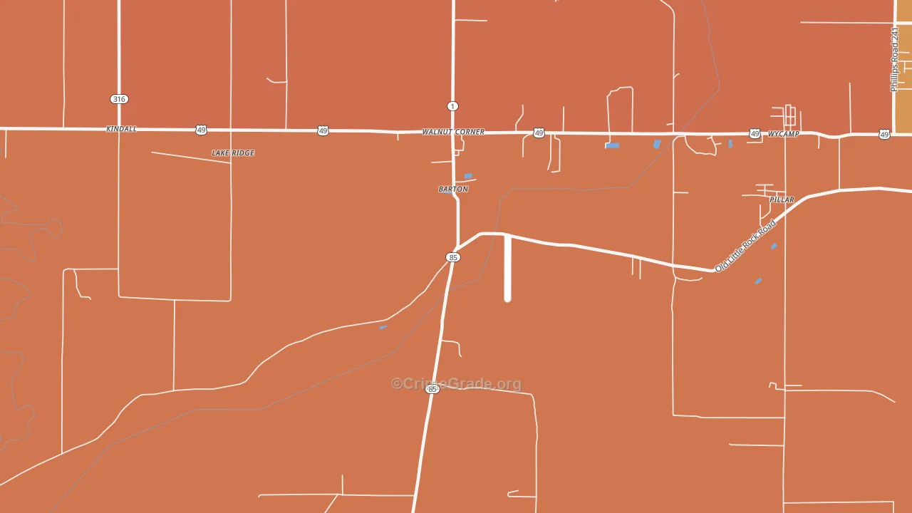Barton, AR Map of Robbery Rates