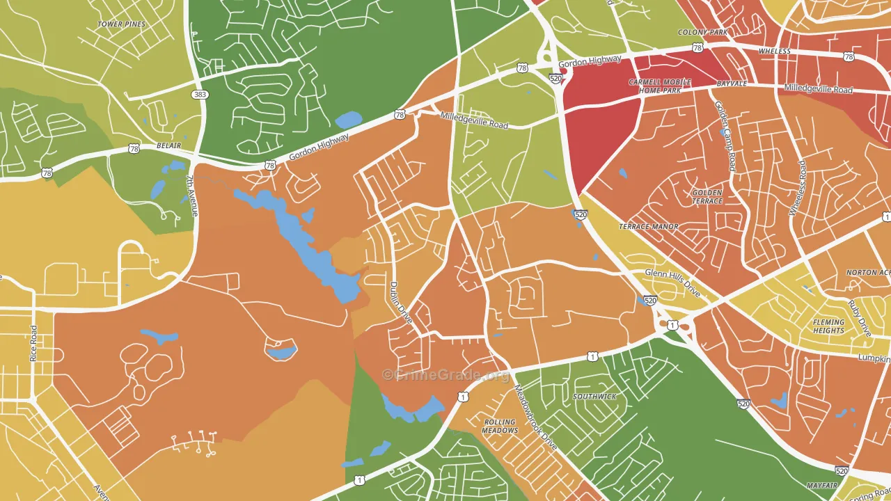 Barton Chapel, Augusta, GA Map of Robbery Rates