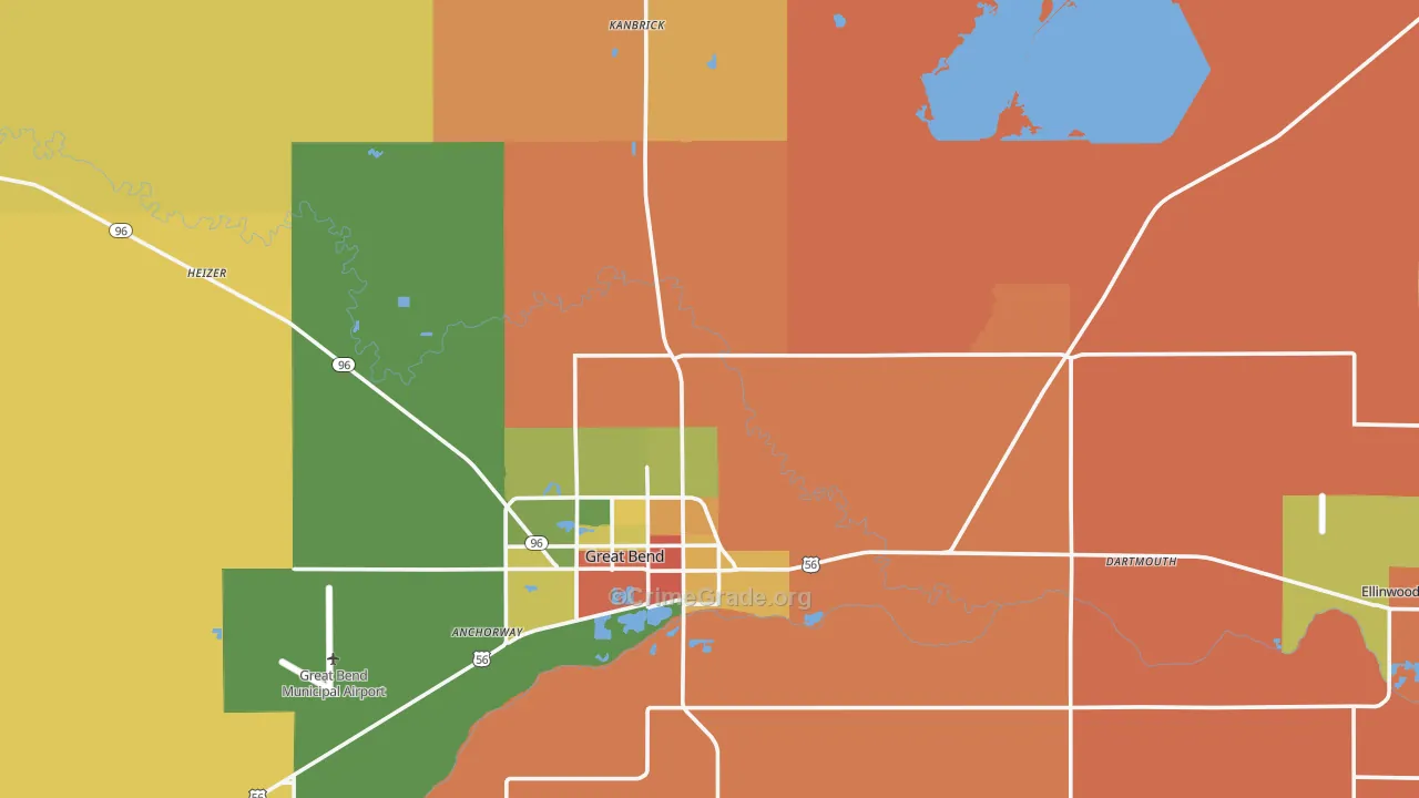 Barton County, KS Map of Robbery Rates