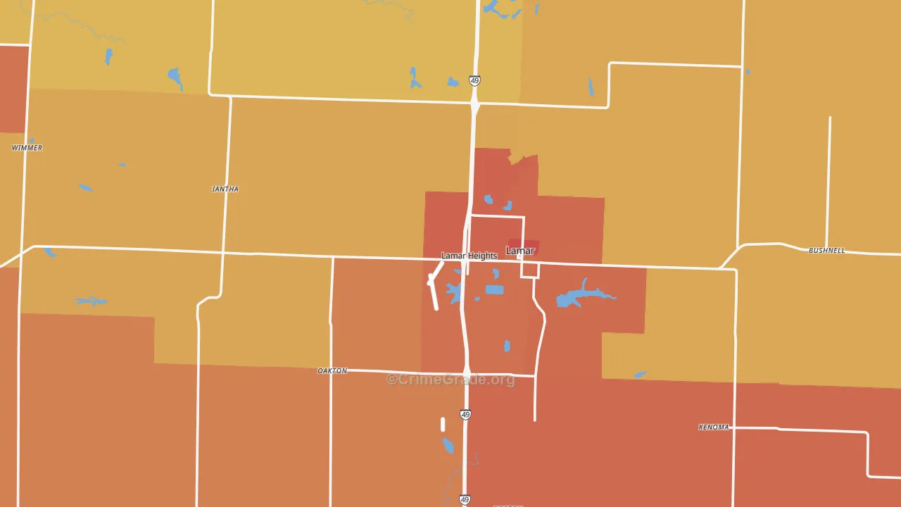 Barton County, MO Map of Robbery Rates