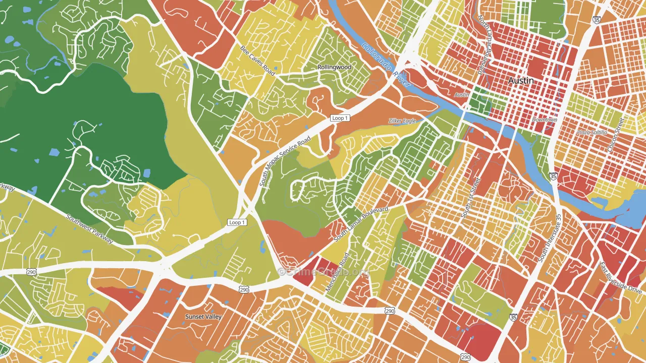 Barton Hills, Austin, TX Map of Robbery Rates
