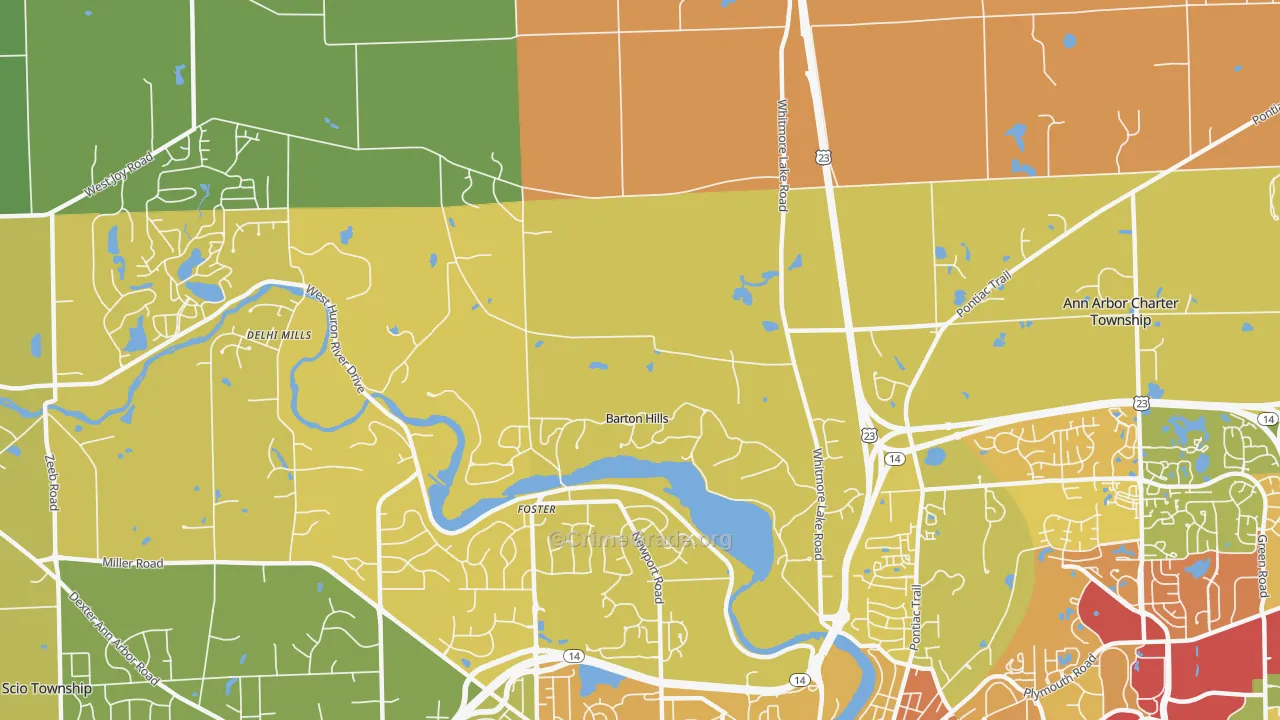 Barton Hills, MI Map of Robbery Rates