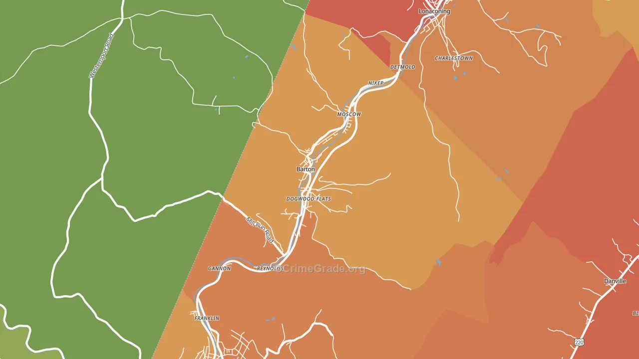 Barton, MD Map of Robbery Rates