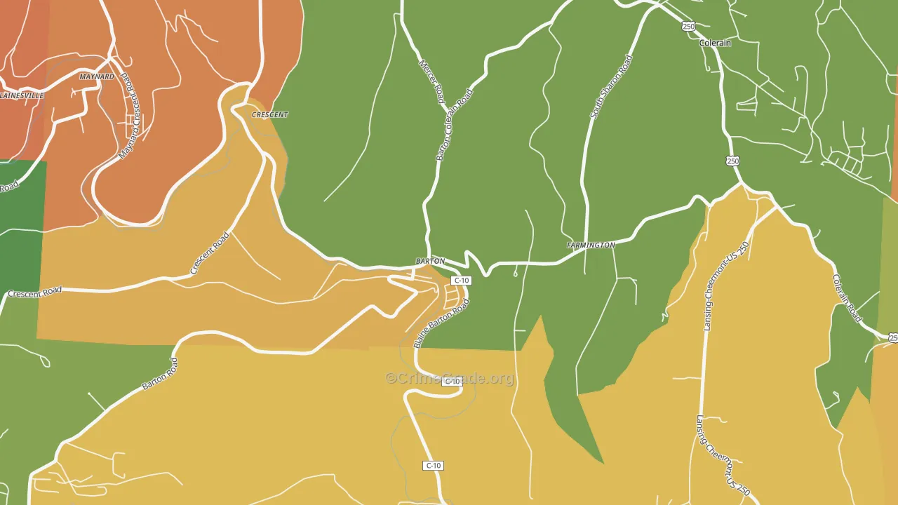 Barton, OH Map of Robbery Rates
