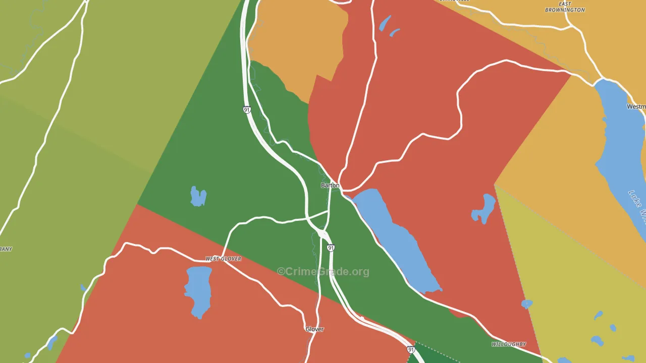 Barton, VT Map of Robbery Rates