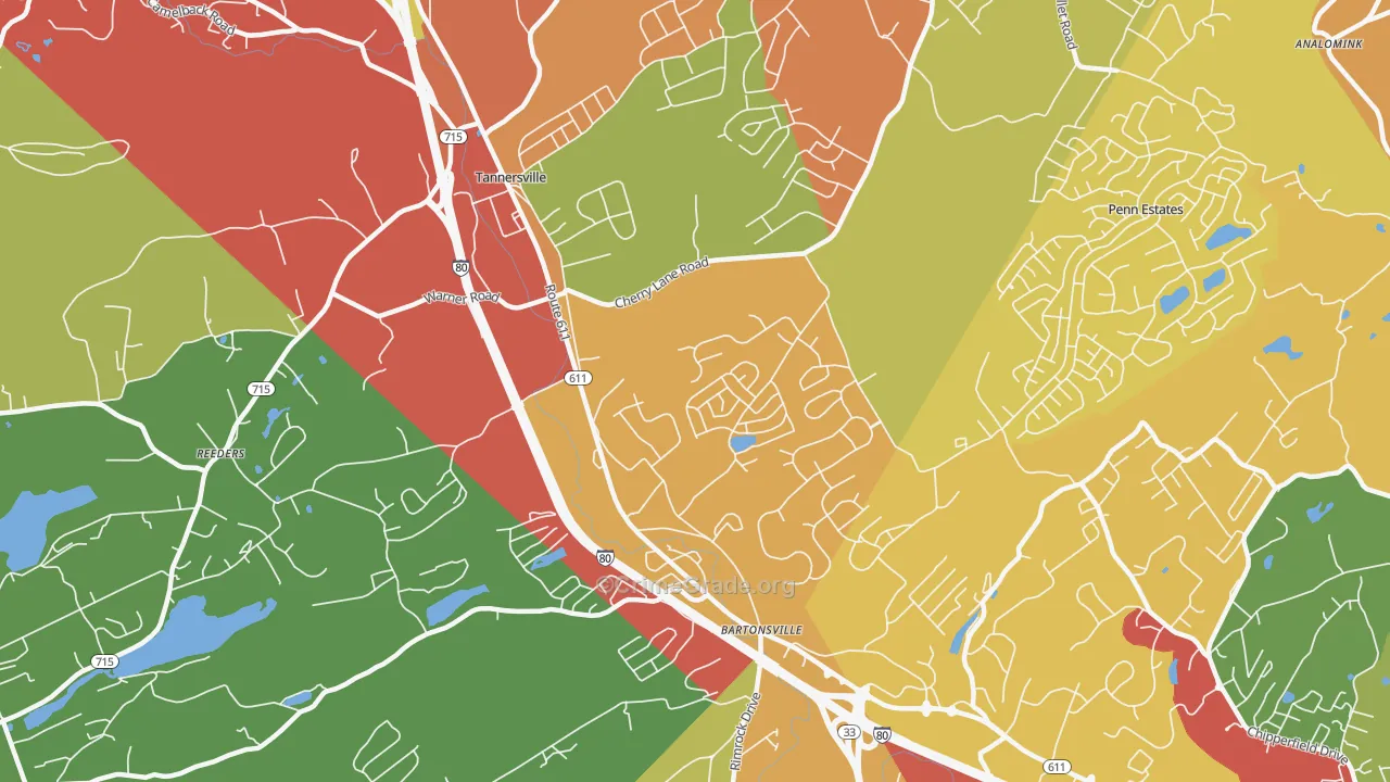 Bartonsville, PA Map of Robbery Rates